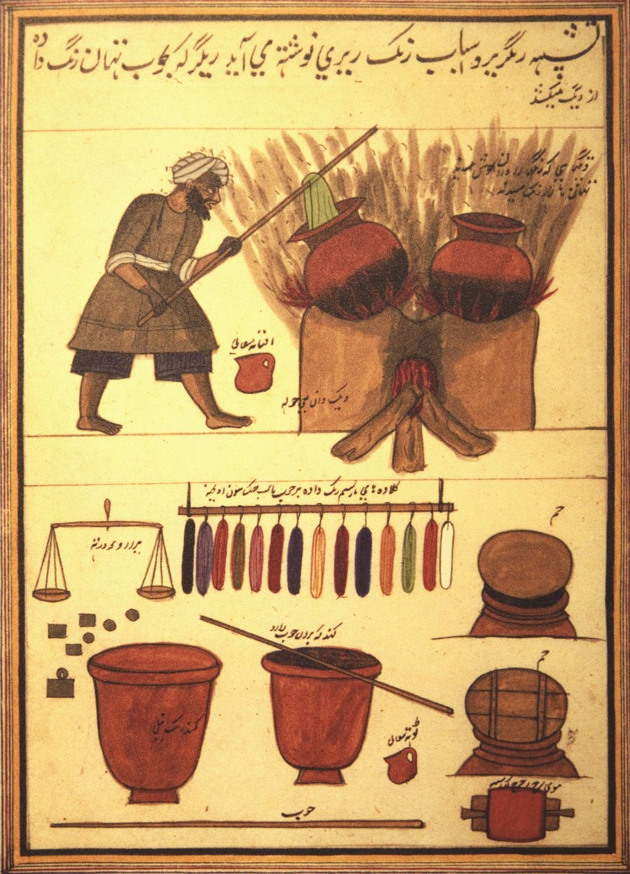 Um pano de tingimento árabe e as ferramentas do seu ofício (tinta aveludada) de Unbekannt Unbekannt