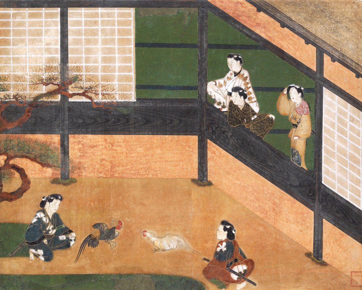 Anônimo, japonês - briga de galos de Unbekannt Unbekannt