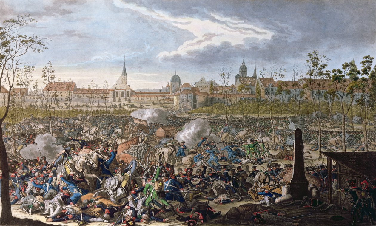 Batalha de Leipzig, 19 de outubro de 1813 (gravura a cores) de Unbekannt Unbekannt