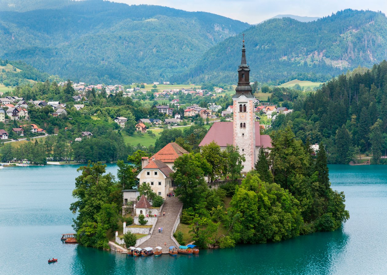 Bled, Eslovênia. Igreja da Assunção, Ilha de Bled de Unbekannt Unbekannt