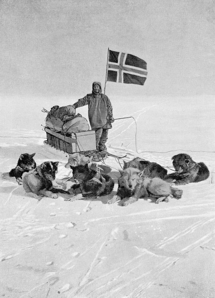 Capitão Roald Amundsen no Pólo Sul, 1912, de &39;The Year 1912&39;, publicado em Londres, 1913 de Unbekannt Unbekannt