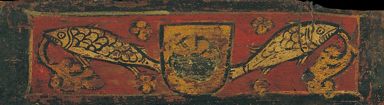 Painel de teto com brasão de armas e peixes devorando motivos vegetalistas de Unbekannt Unbekannt