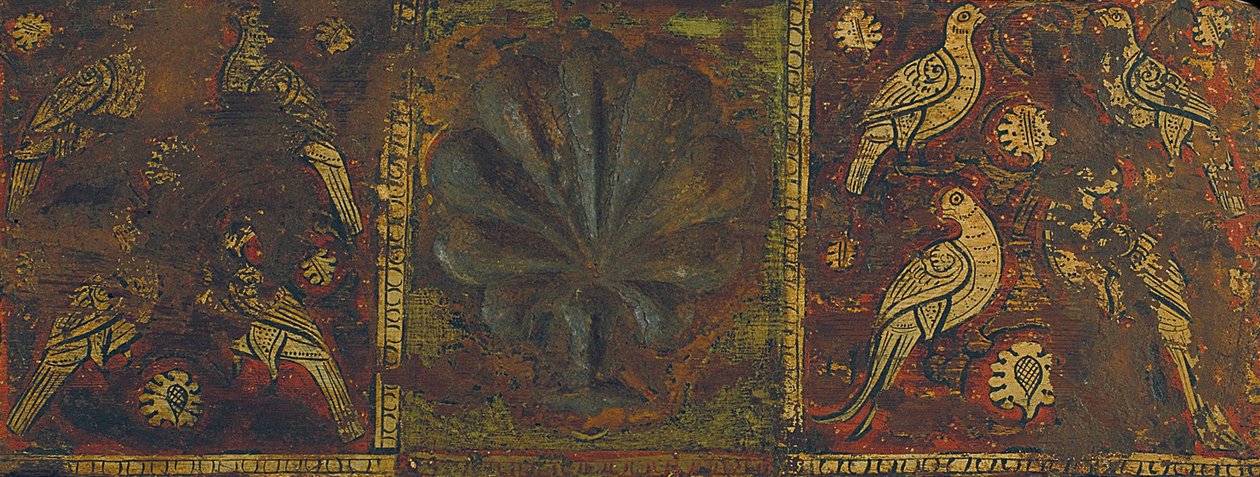 Painel de teto com folha de palmeira e pássaros de Unbekannt Unbekannt