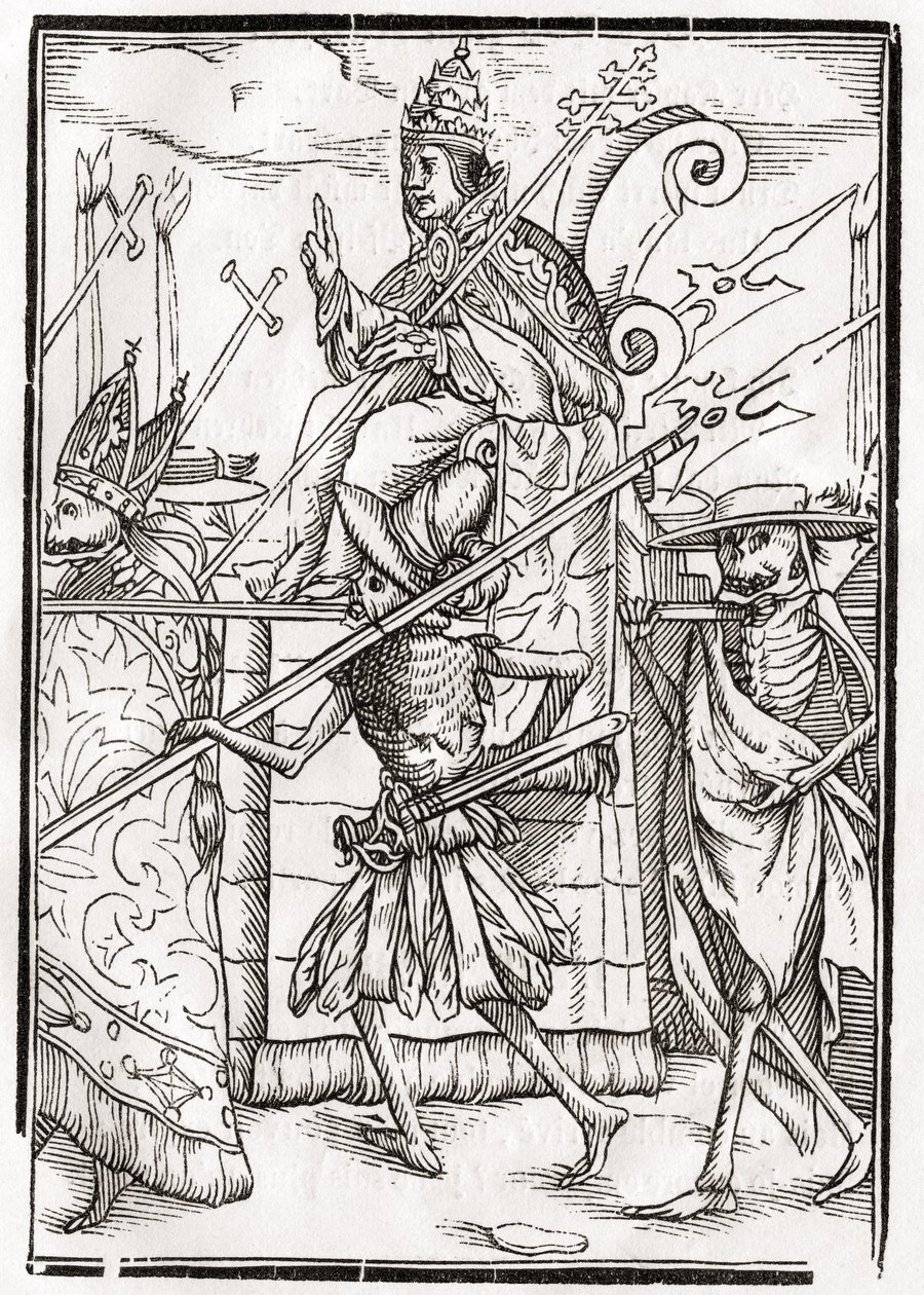 A morte chega para o papa, gravada por Georg Scharffenberg, de &39;Der Todten Tanz&39;, publicada em Basel, 1843 de Unbekannt Unbekannt