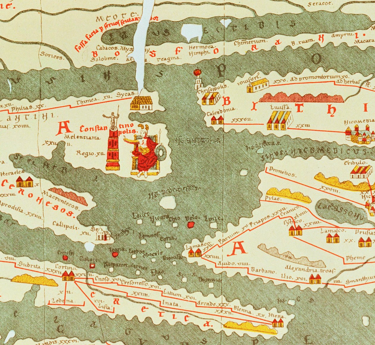 Detalhe de Constantinopla da cópia do mapa de Peutinger de Unbekannt Unbekannt