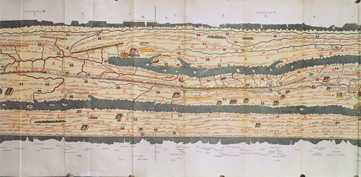 Detalhe da Itália da cópia do mapa de Peutinger de Unbekannt Unbekannt