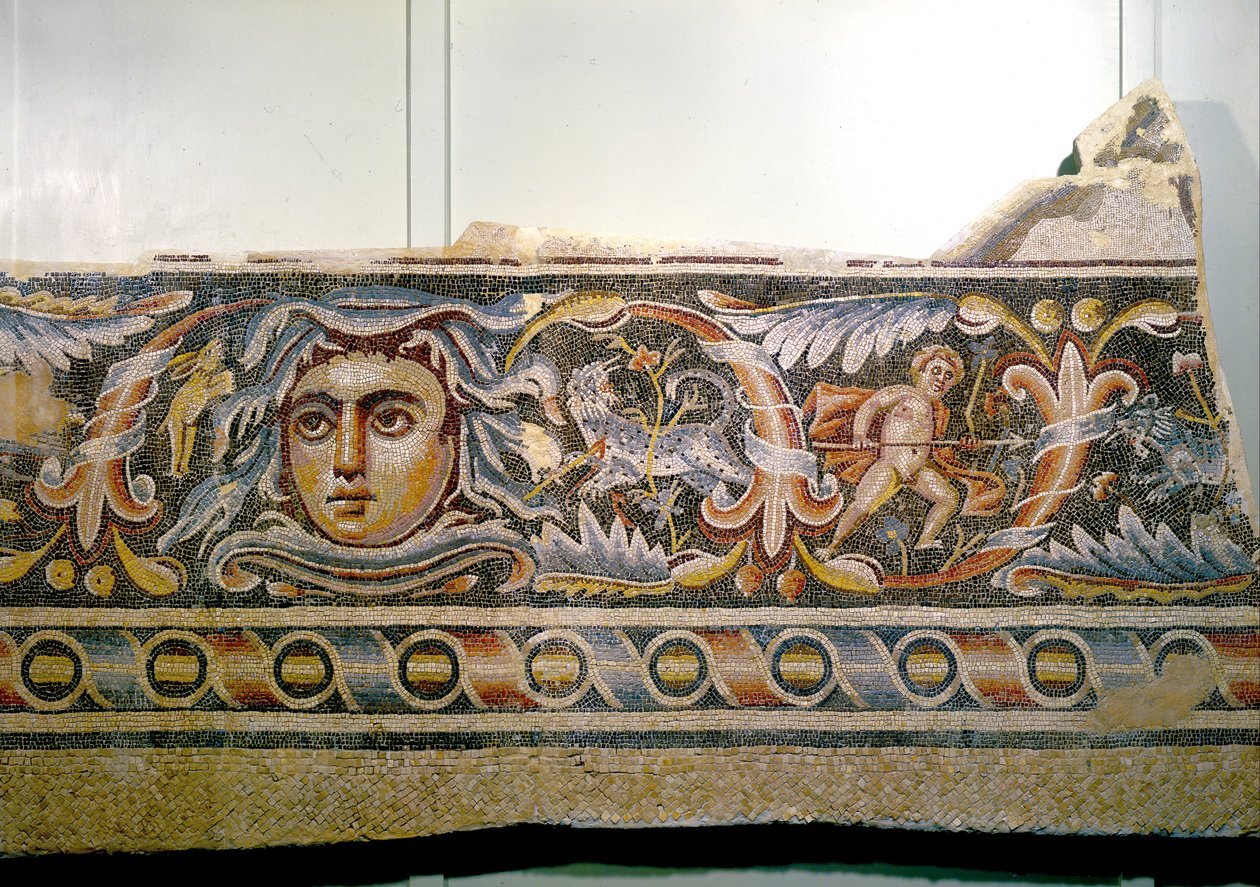 Detalhe de um piso de mosaico do triclinium (sala de jantar) de uma villa romana de Unbekannt Unbekannt