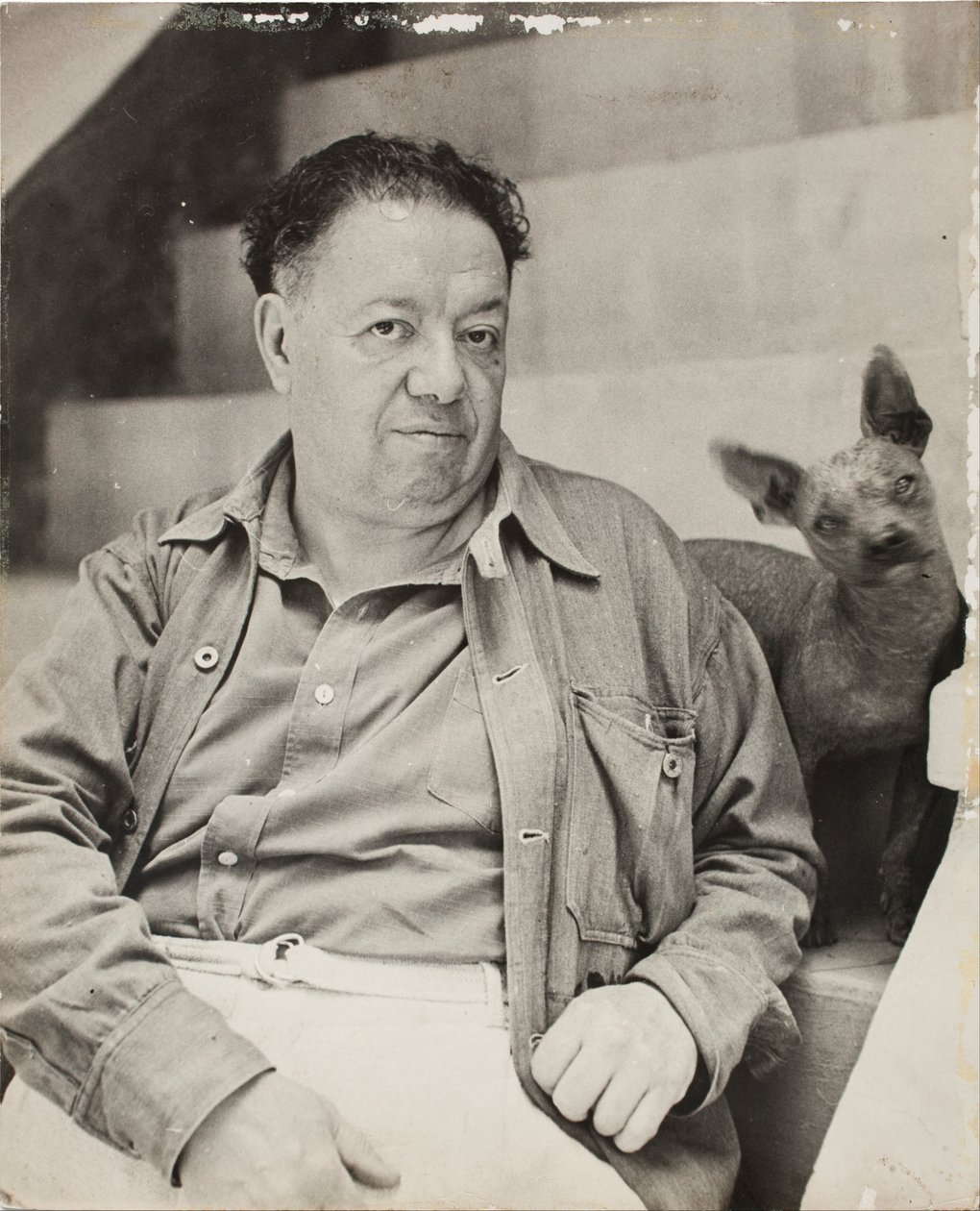 Diego Rivera com um cão xoloitzcuintle na Casa Azul, Coyoacán de Unbekannt Unbekannt