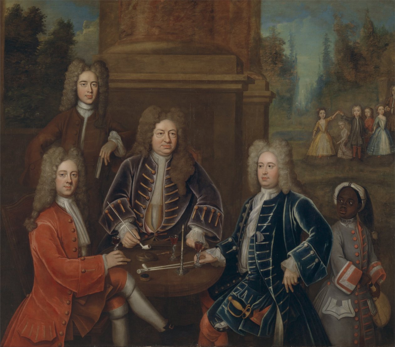 Elihu Yale, o 2º Duque de Devonshire, Lorde James Cavendish, o Sr. Tunstal e um de Unbekannt Unbekannt