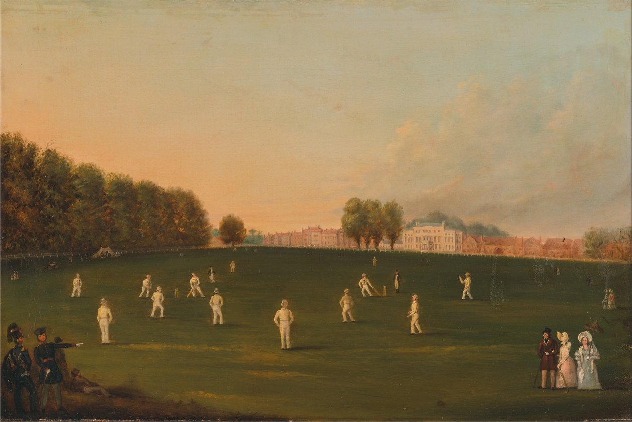 Primeira Grande Partida de Críquete Interpretada por Membros da Royal Amateur Society em Hampton Court Green, ... de Unbekannt Unbekannt