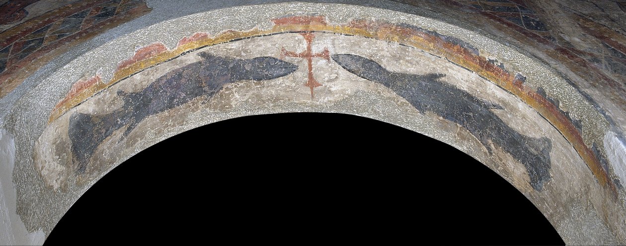 Peixe flanqueando uma cruz de Santa Maria de Taüll de Unbekannt Unbekannt