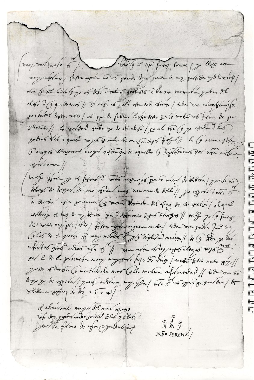 Fragmento de carta escrita por Cristóvão Colombo (1451-1506) de Unbekannt Unbekannt