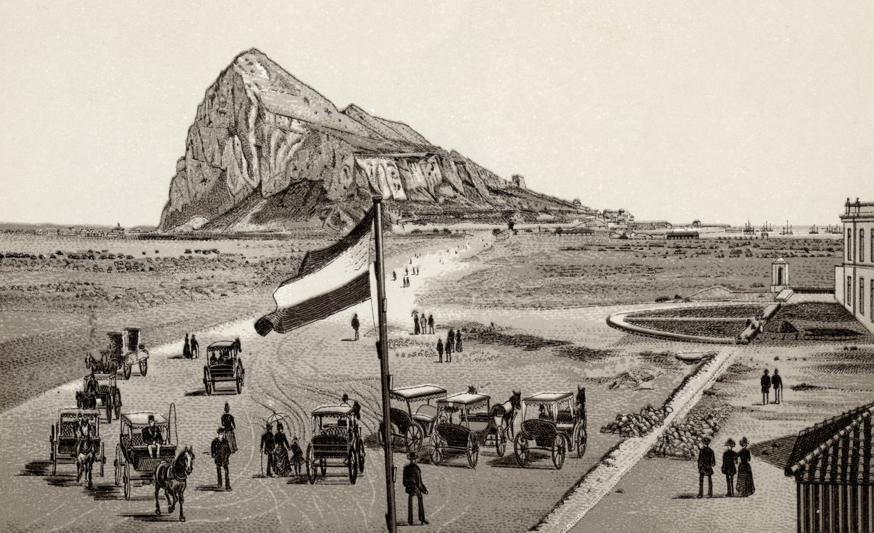 Gibraltar da linha espanhola, de "Views of Gibraltar", publicado por Freyone, c.1890 de Unbekannt Unbekannt