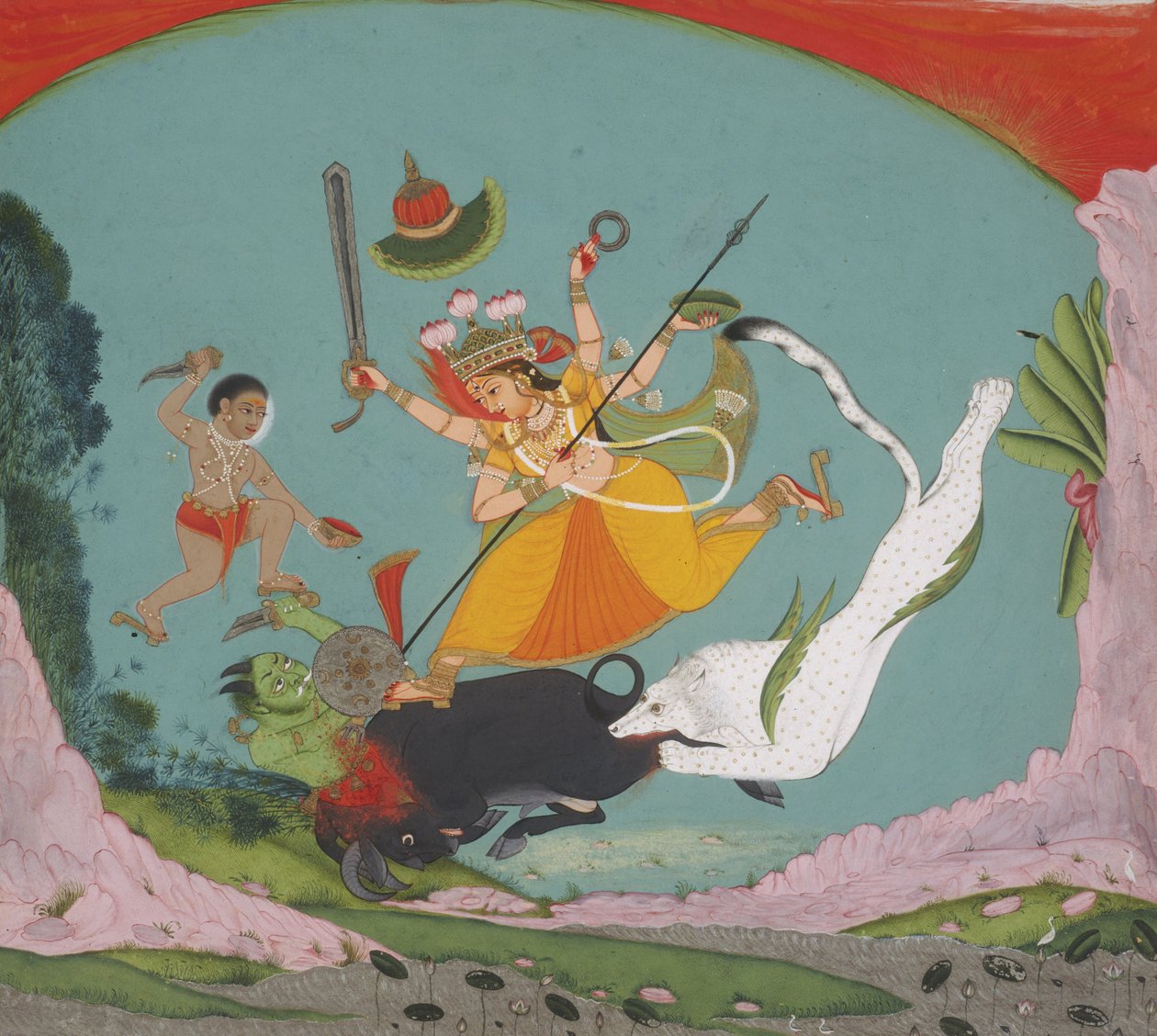 Criador desconhecido, Índia - A Grande Deusa Durga Matando o Demônio do Búfalo (Mahishasuramardini) de Unbekannt Unbekannt