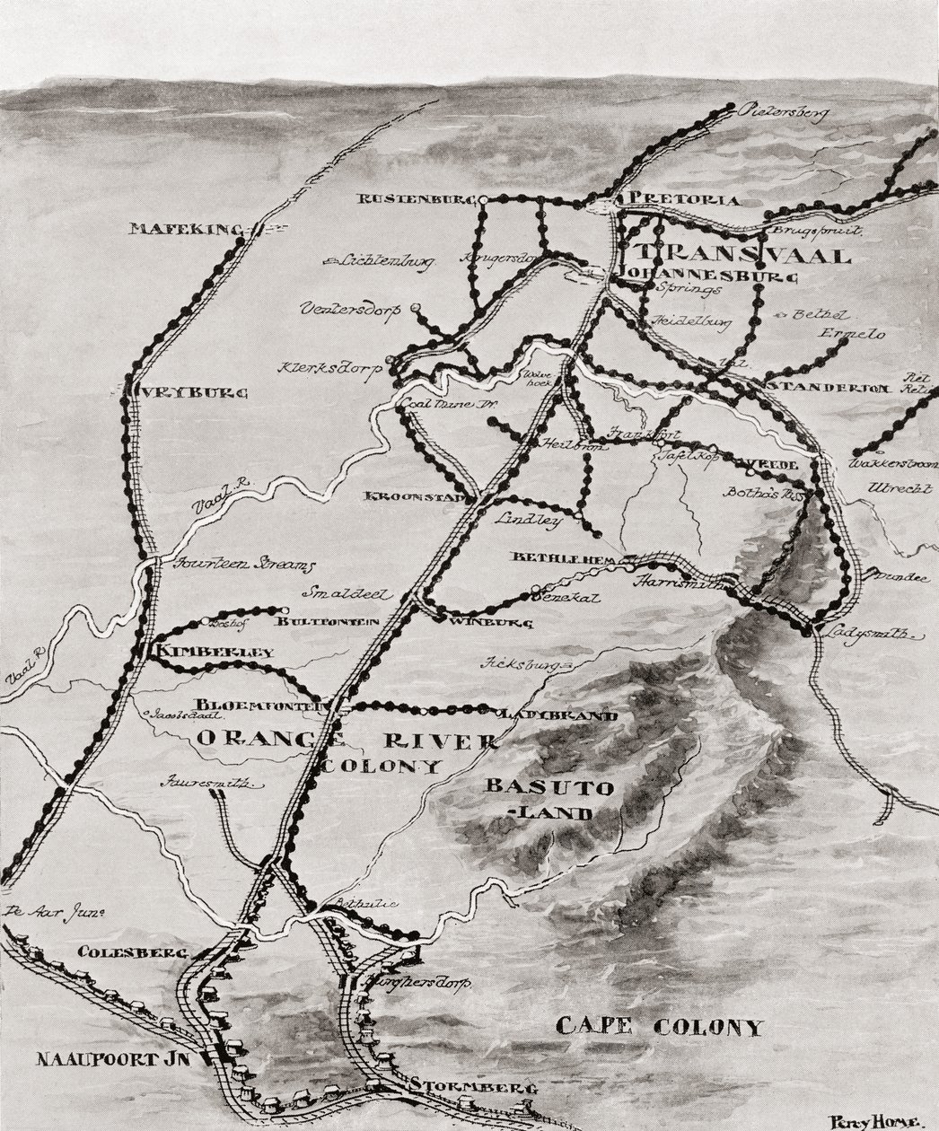 Mapa do sistema de Blockhouse de Lord Kitchener na África do Sul, 1916 de Unbekannt Unbekannt