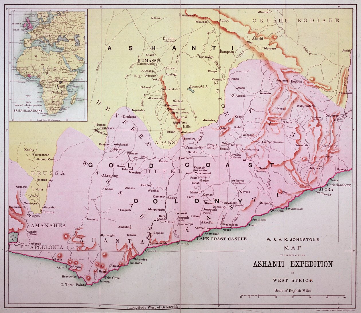Mapa da Gold Coast na época da Terceira Expedição Ashanti em 1874 de Unbekannt Unbekannt