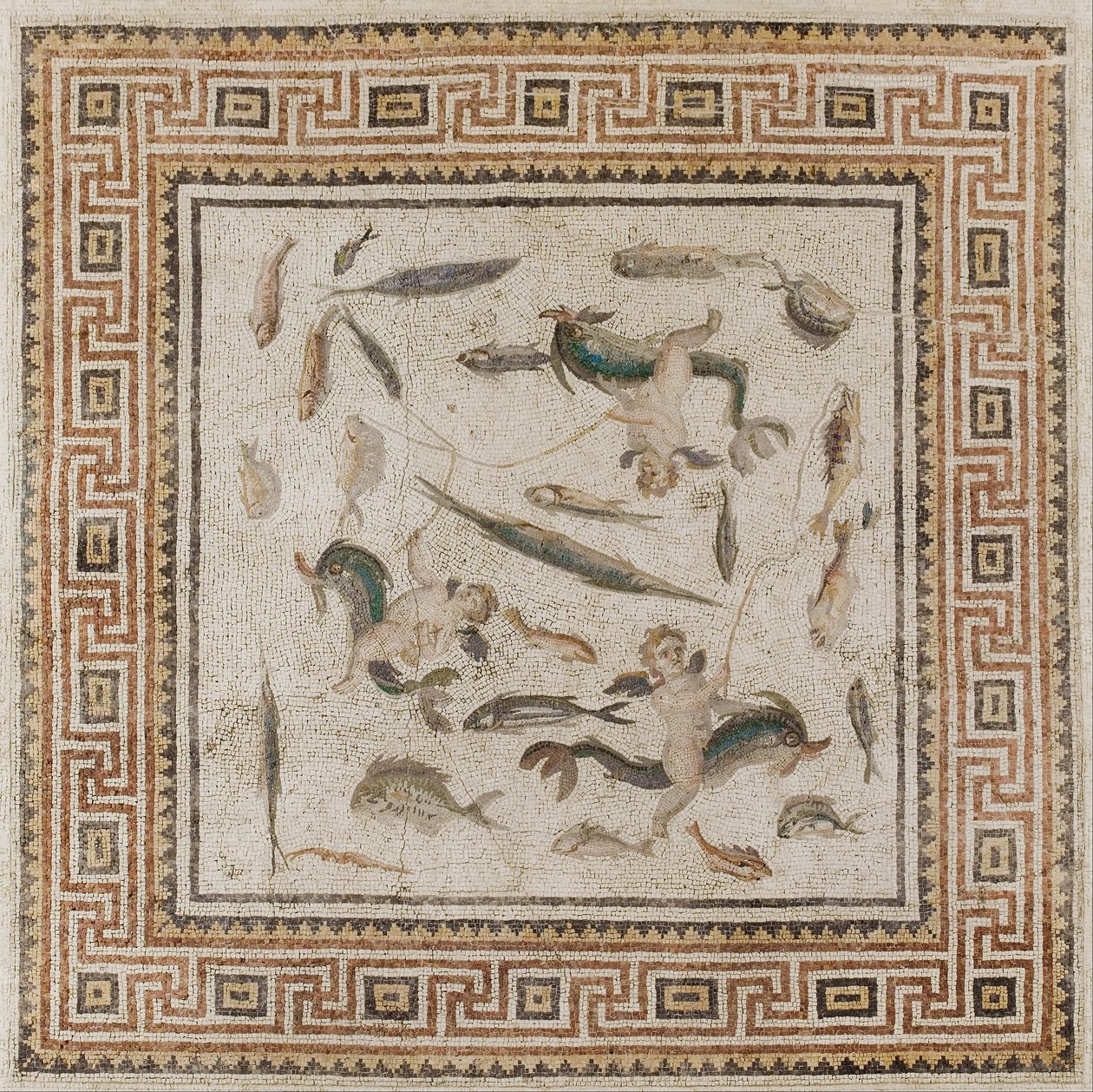 Mosaico marinho (painel central de três painéis de um chão) de Unbekannt Unbekannt