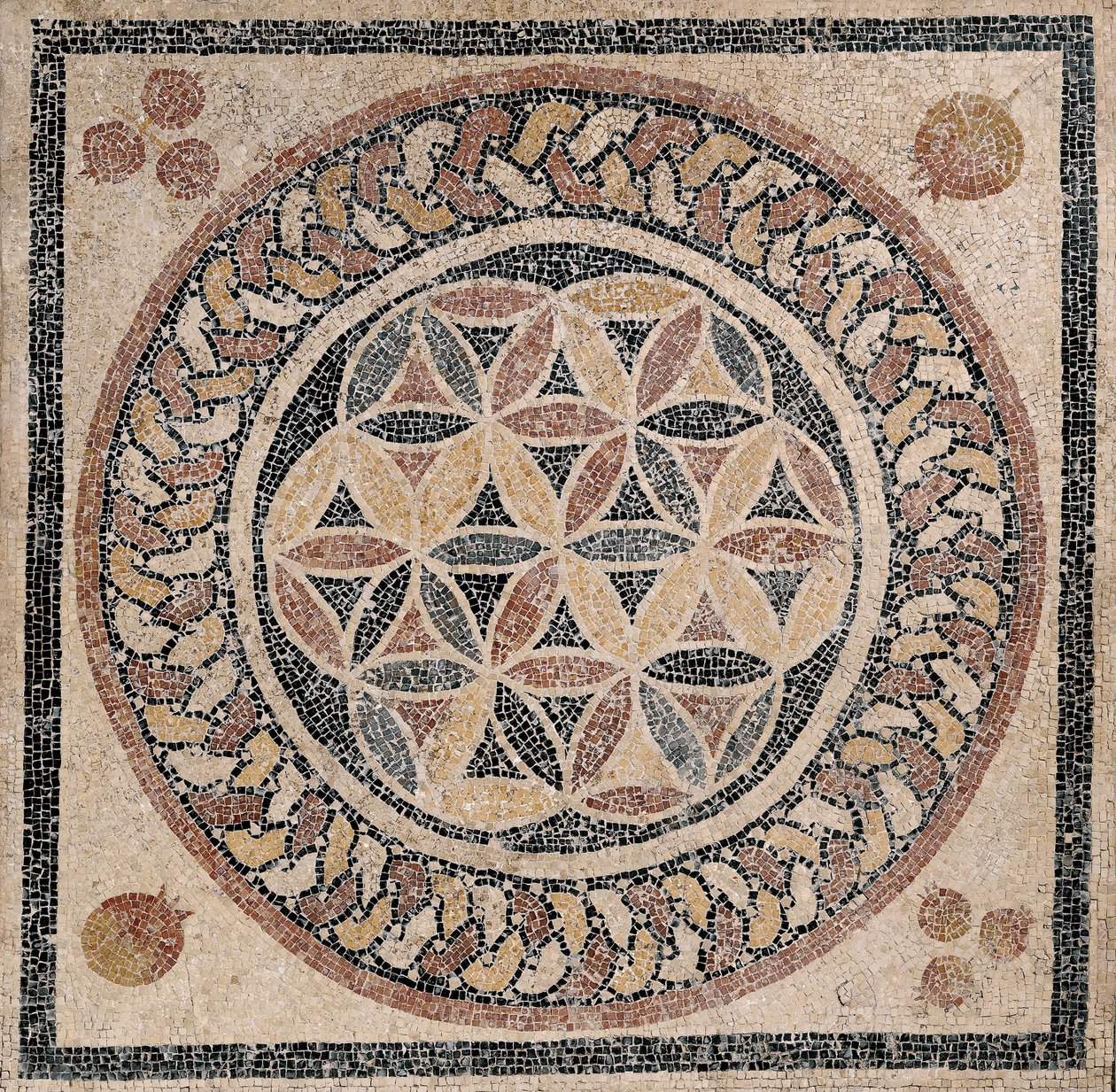 Chão de mosaico de uma casa de banhos no palácio de Herodes de Unbekannt Unbekannt