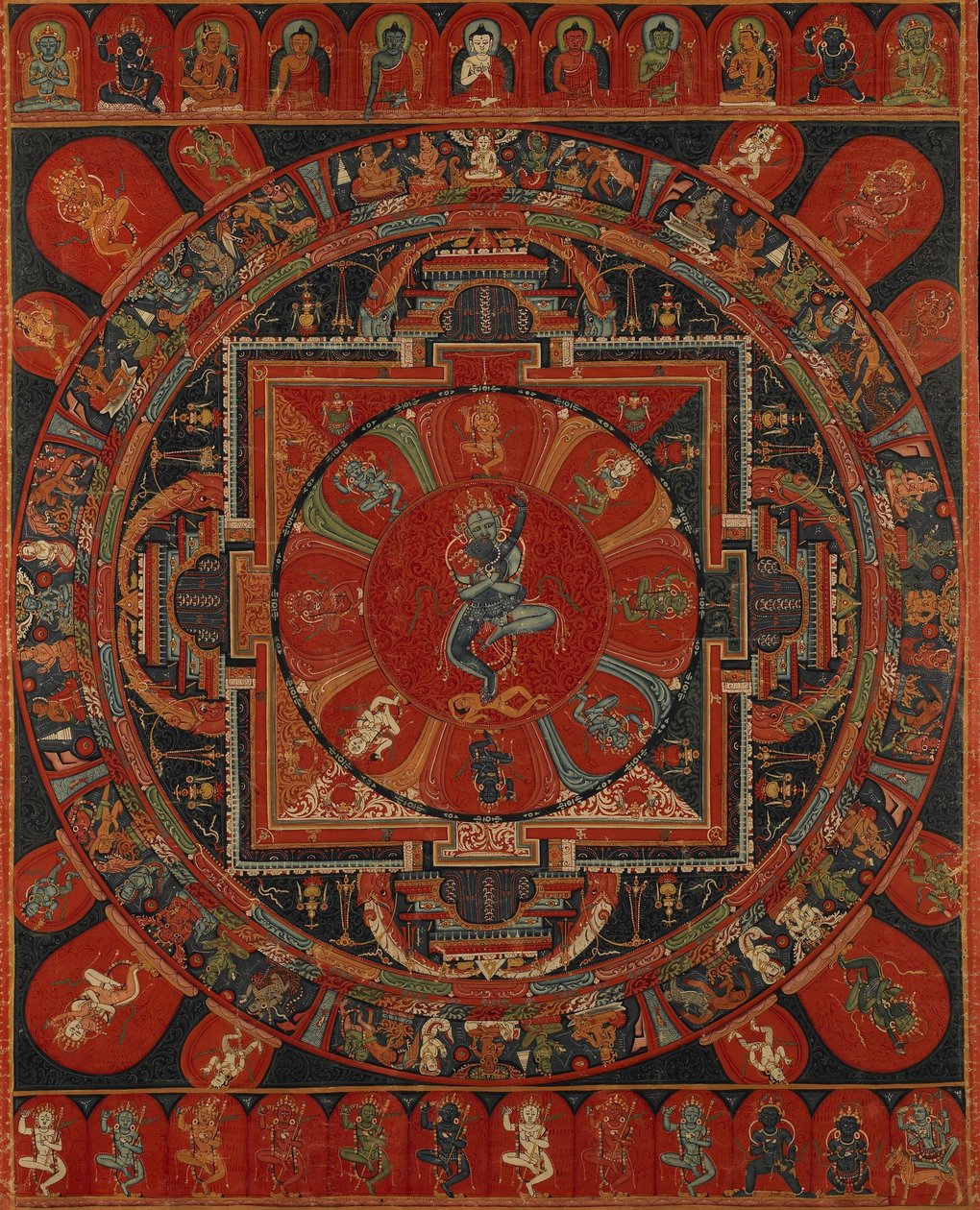 Mandala de nove divindades de Hevajra de dois braços de Unbekannt Unbekannt