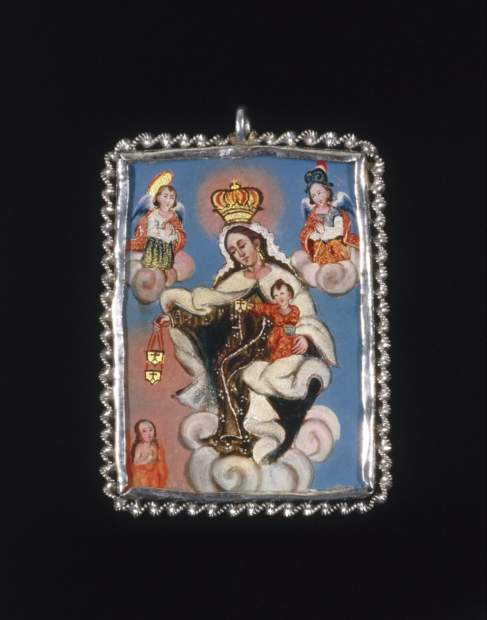 Medalhão Pintado em Medalhão FrameRecto- Nossa Senhora do Carmelo Acima de uma Alma no PurgatórioVerso-Virgem de ... de Unbekannt Unbekannt