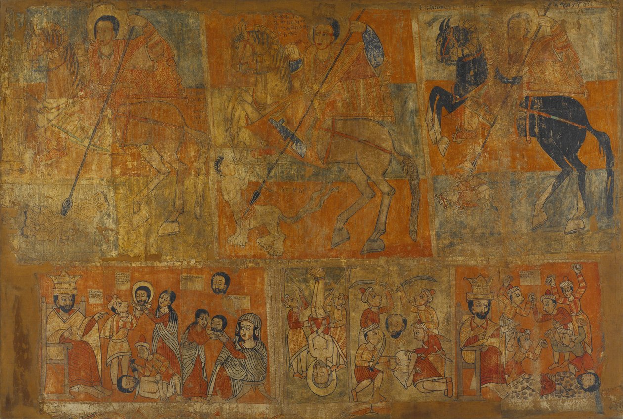 Pintura da igreja de Abbas Antonios - Cavaleiros e Mártires de Unbekannt Unbekannt