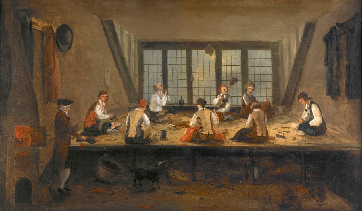 Pintura; óleo sobre tela - Interior de uma loja de alfaiates de Unbekannt Unbekannt