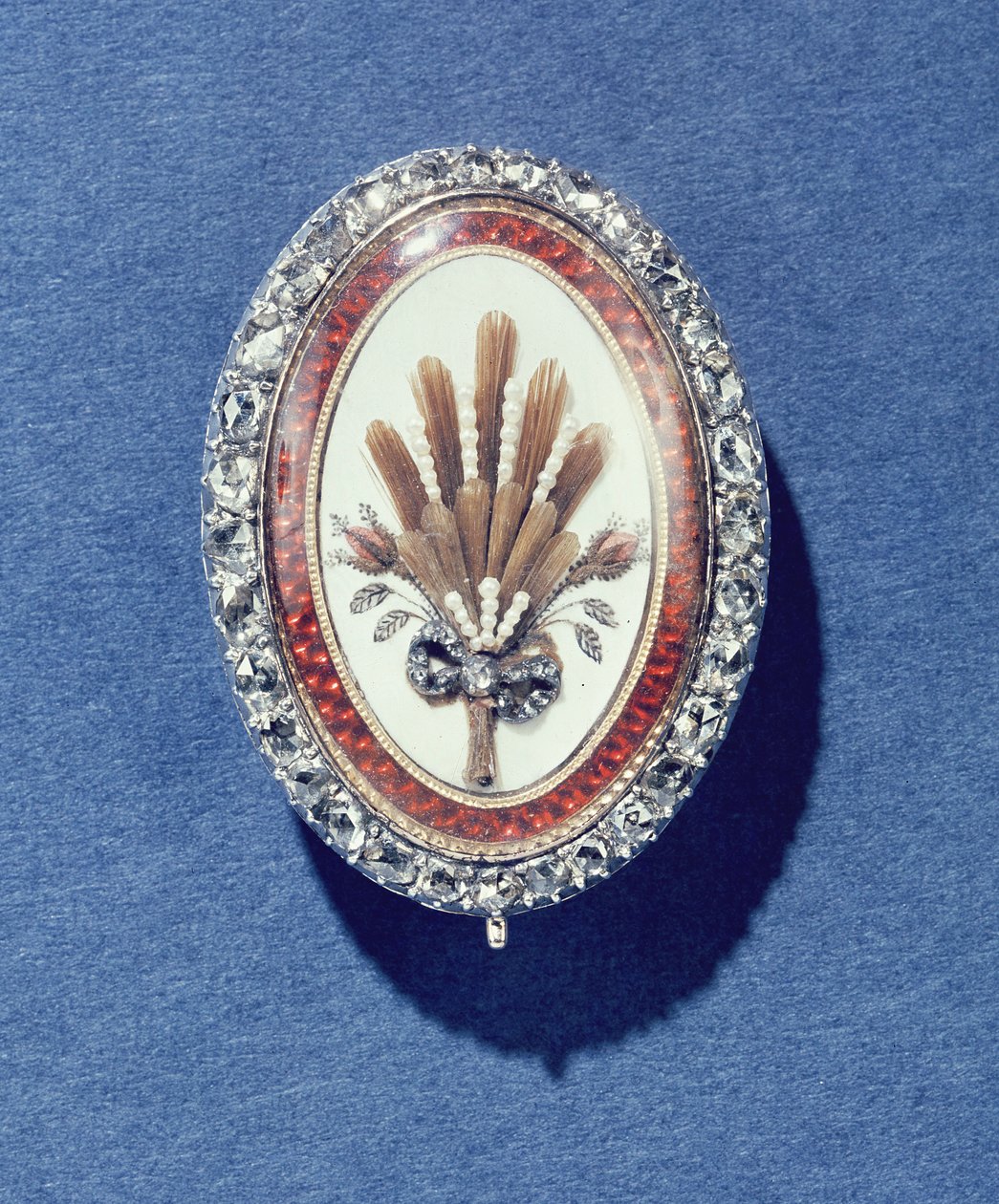 Pingente de diamantes rosa, pérolas esmaltadas e cabelos, meados do século XVIII de Unbekannt Unbekannt