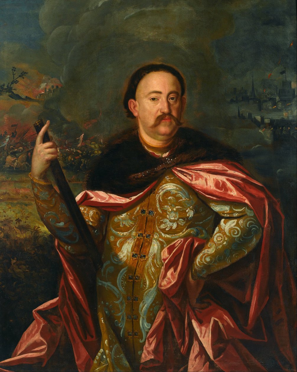 Retrato de John III Sobieski com a batalha no fundo de Unbekannt Unbekannt