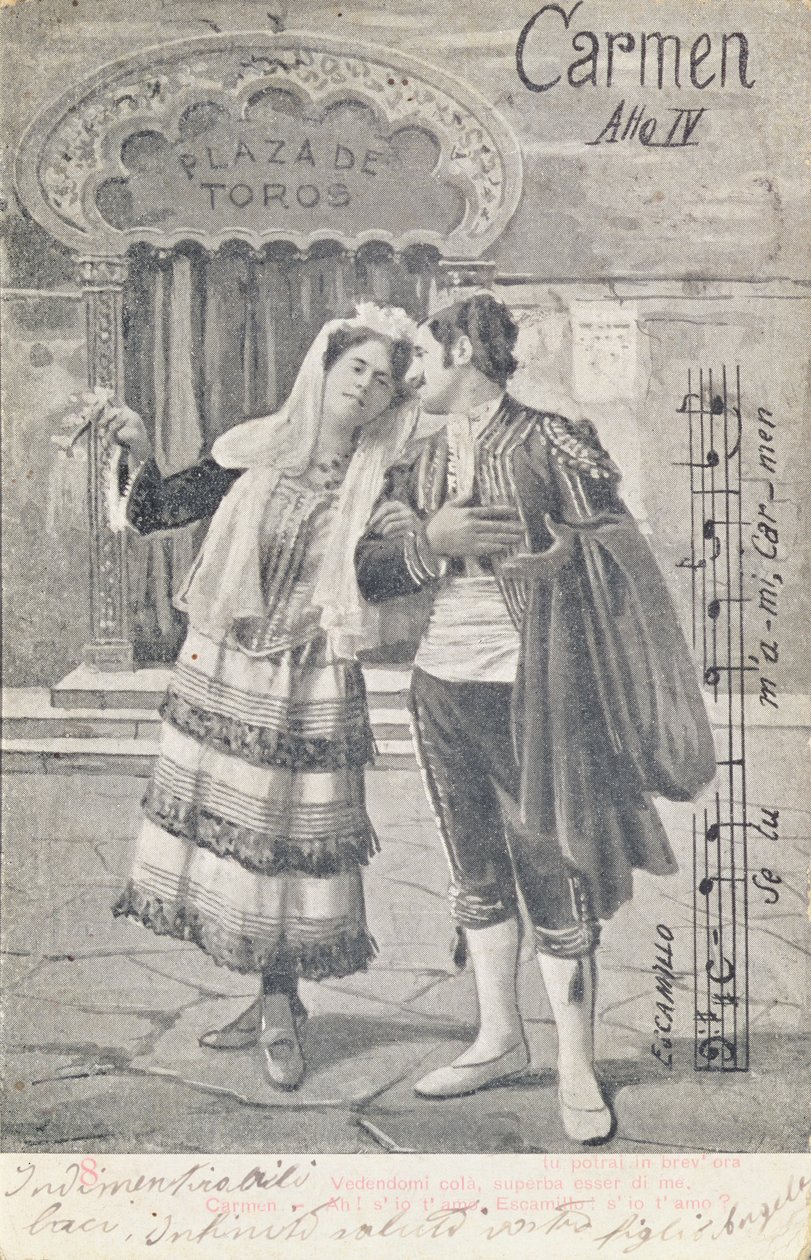 Postal comemorativo do quarto ato da ópera Carmen, de Georges Bizet (1838-75) de Unbekannt Unbekannt