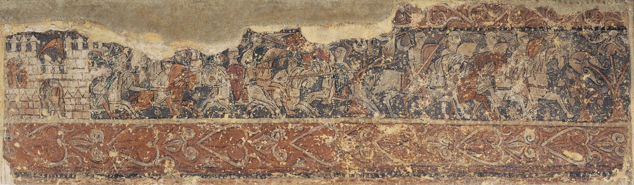 Pinturas profanas de Sigena - Soldados defendendo um castelo e uma cavalgada de cavaleiros de Unbekannt Unbekannt