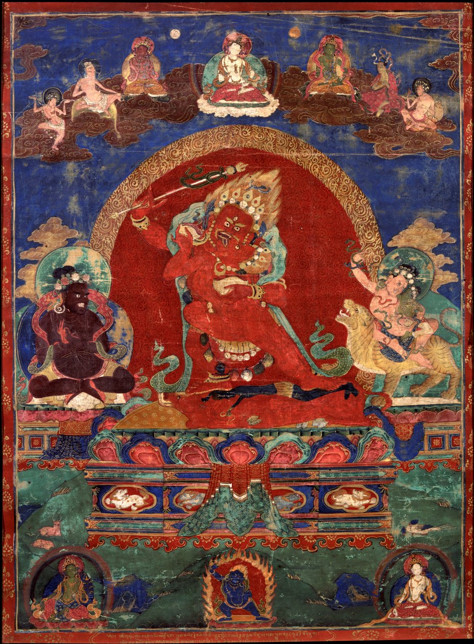 Yamari Vermelha ladeada por Virupa e Dombi Heruka