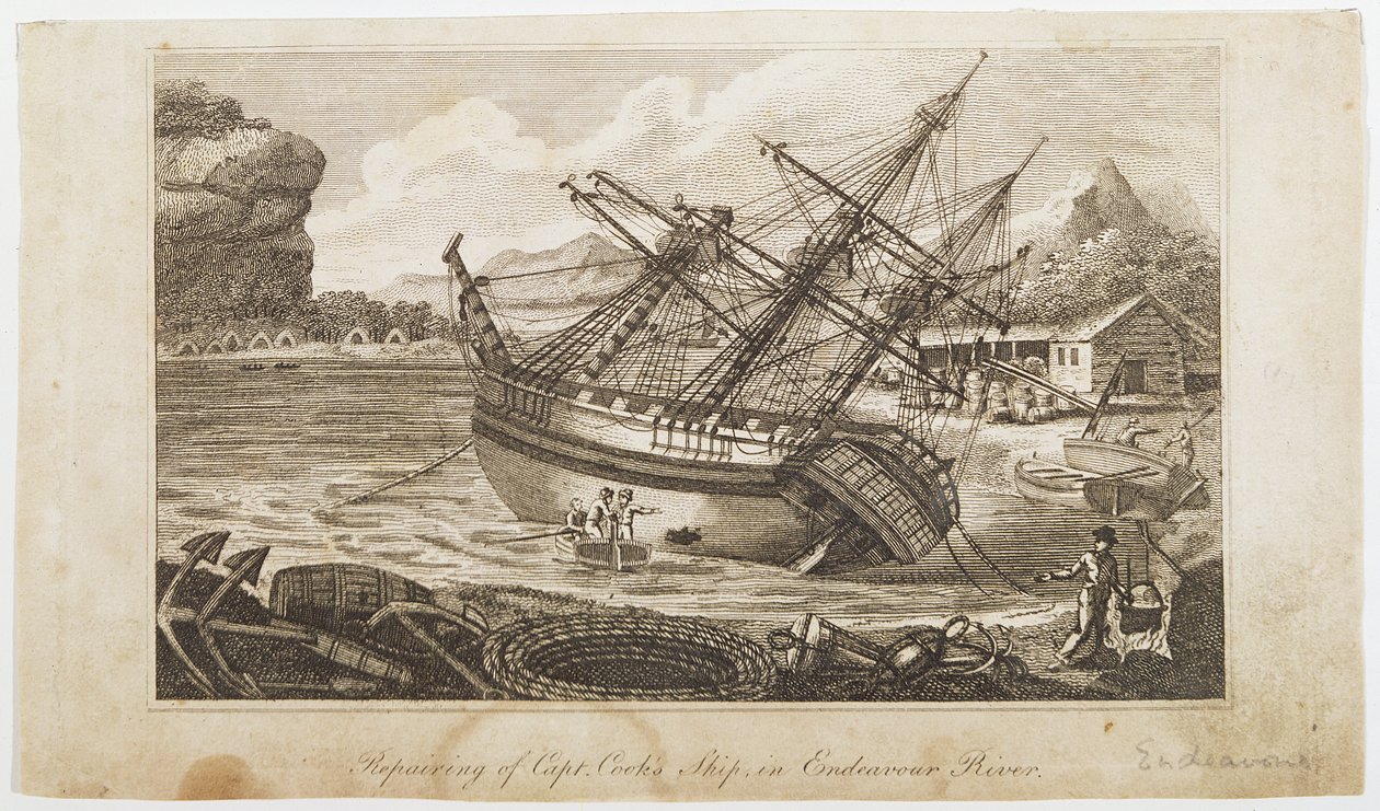Reparação do navio Captain Cook no rio Endeavour de Unbekannt Unbekannt