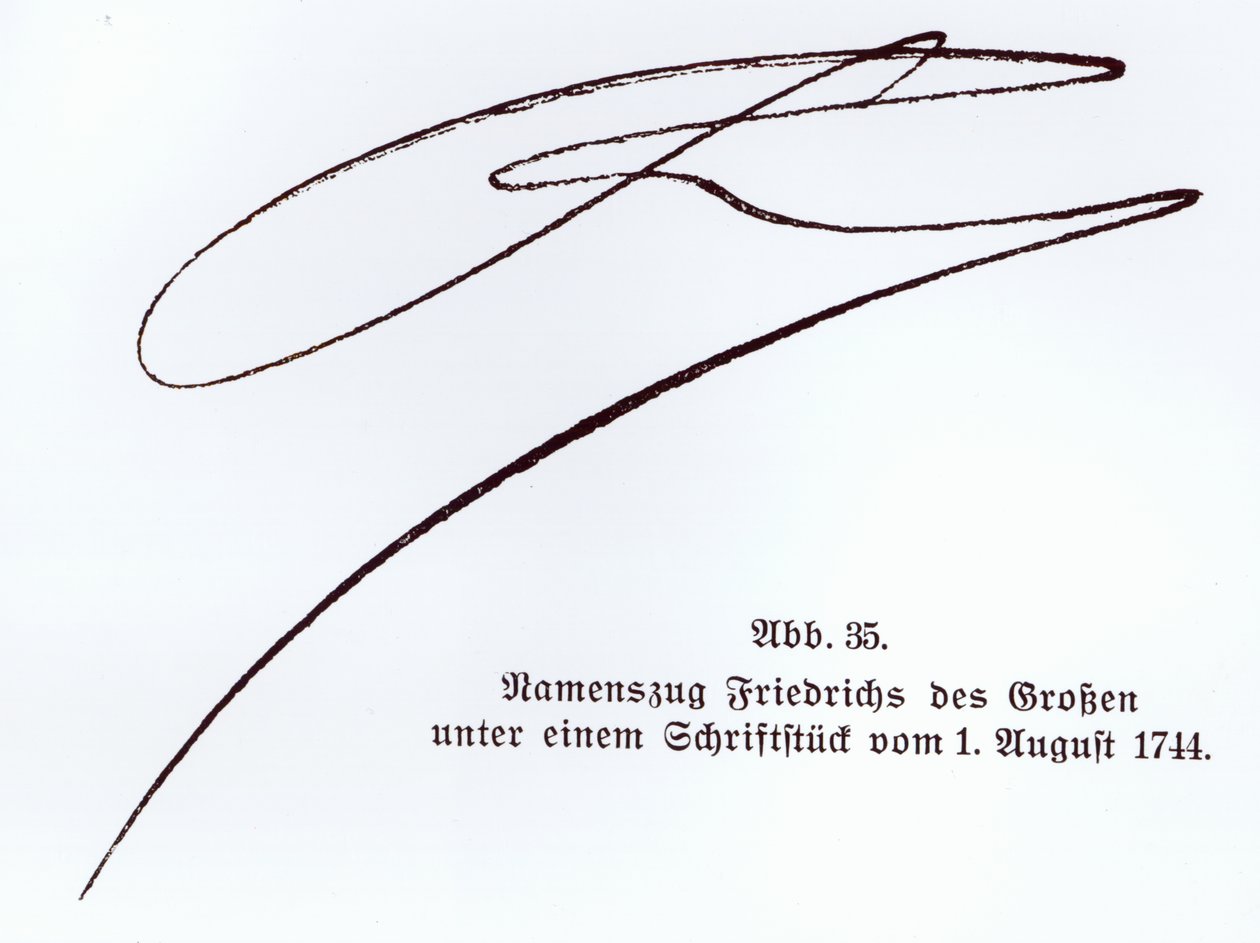 Assinatura de Frederico, o Grande, rei da Prússia, 1º de agosto de 1744 de Unbekannt Unbekannt