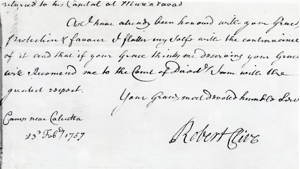 Assinatura de Robert Clive (1725-74) 1757 (tinta no papel) de Unbekannt Unbekannt