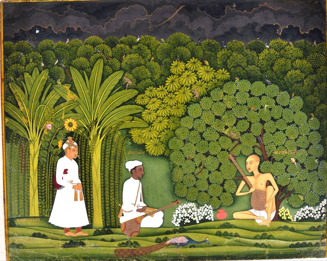 Swami Haridasa com Tansen e Akbar em Vrindavana de Unbekannt Unbekannt