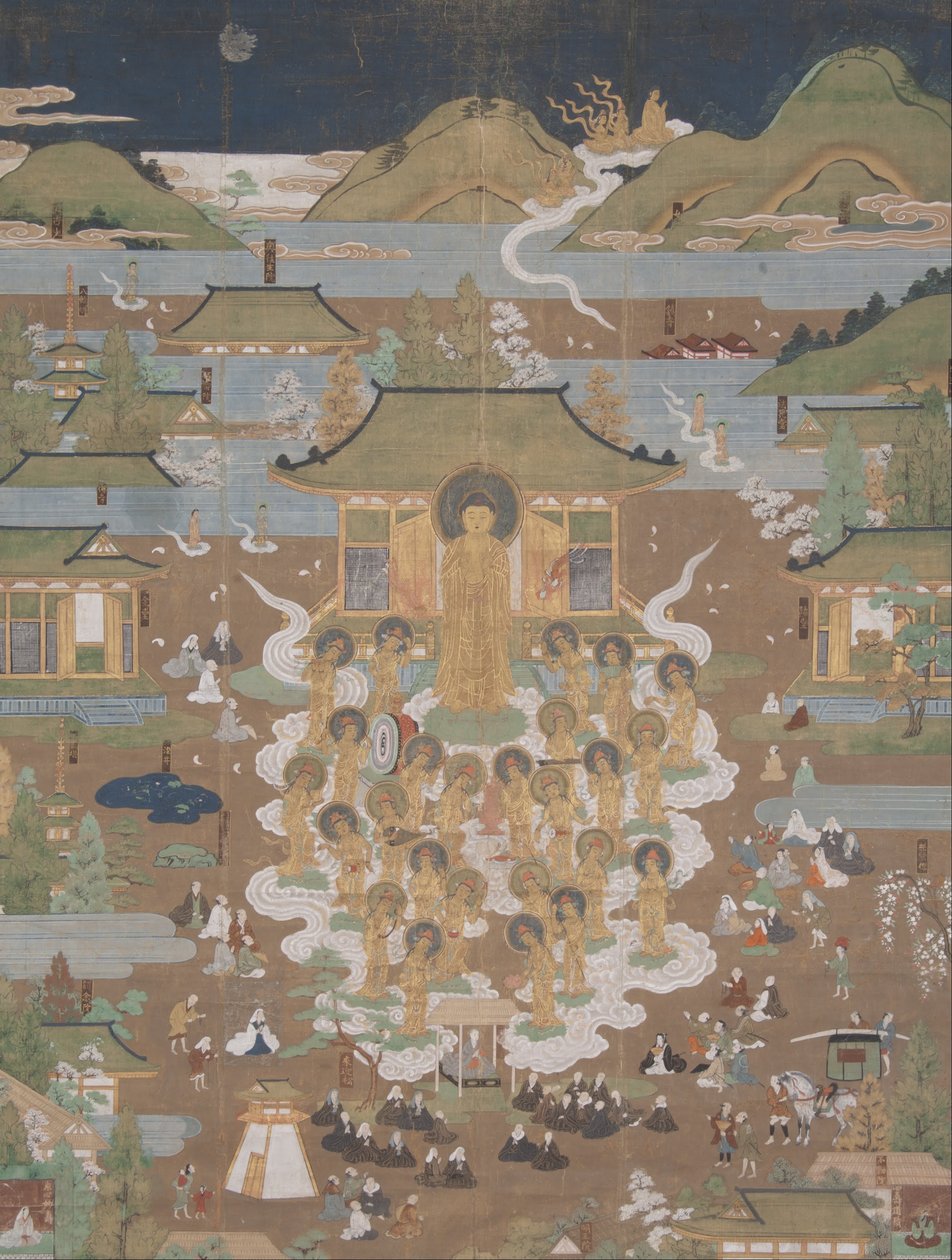 Mandala do Templo de Taima: Amida dá as boas-vindas a Chûjôhime ao Paraíso Ocidental de Unbekannt Unbekannt
