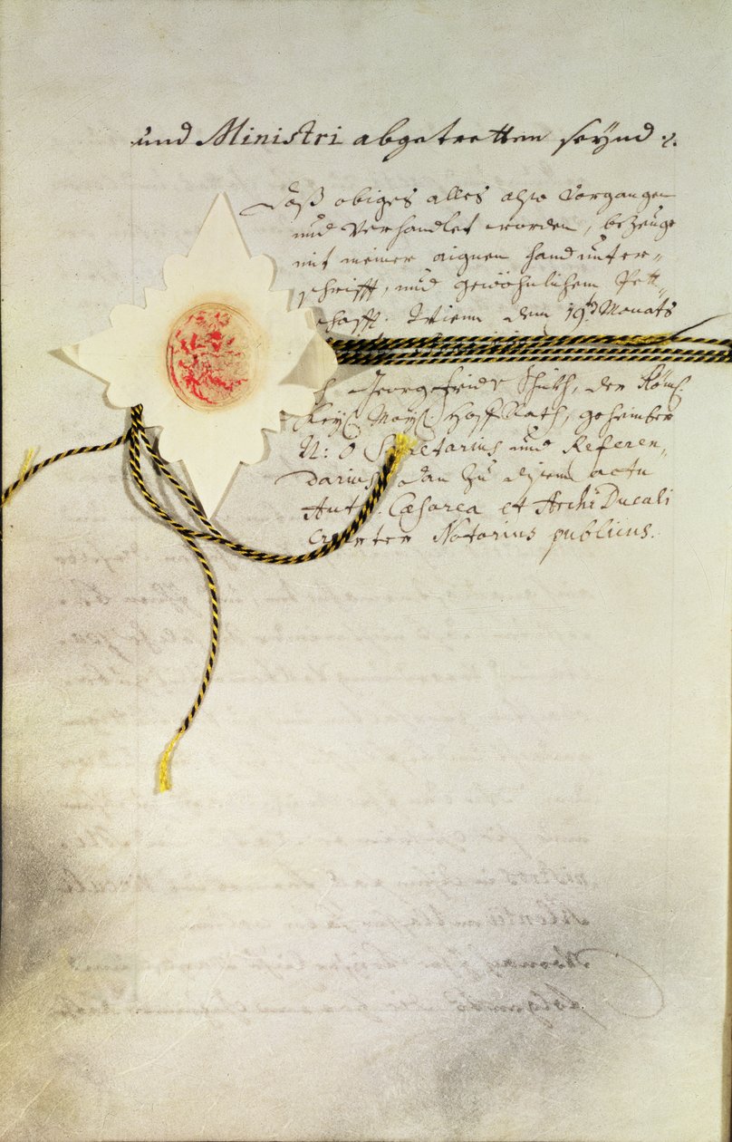A "sanção pragmática" emitida pelo imperador Carlos VI (1685-1740) na Alemanha, estabelecendo a sucessão das terras de Habsburgo em sua filha Maria Teresa (mais tarde imperatriz) (1717-1780), 1713 de Unbekannt Unbekannt