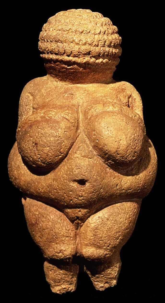 Vênus de Willendorf, símbolo de fertilidade, escultura pré-histórica, 30000-25000 aC (vista frontal) de Unbekannt Unbekannt