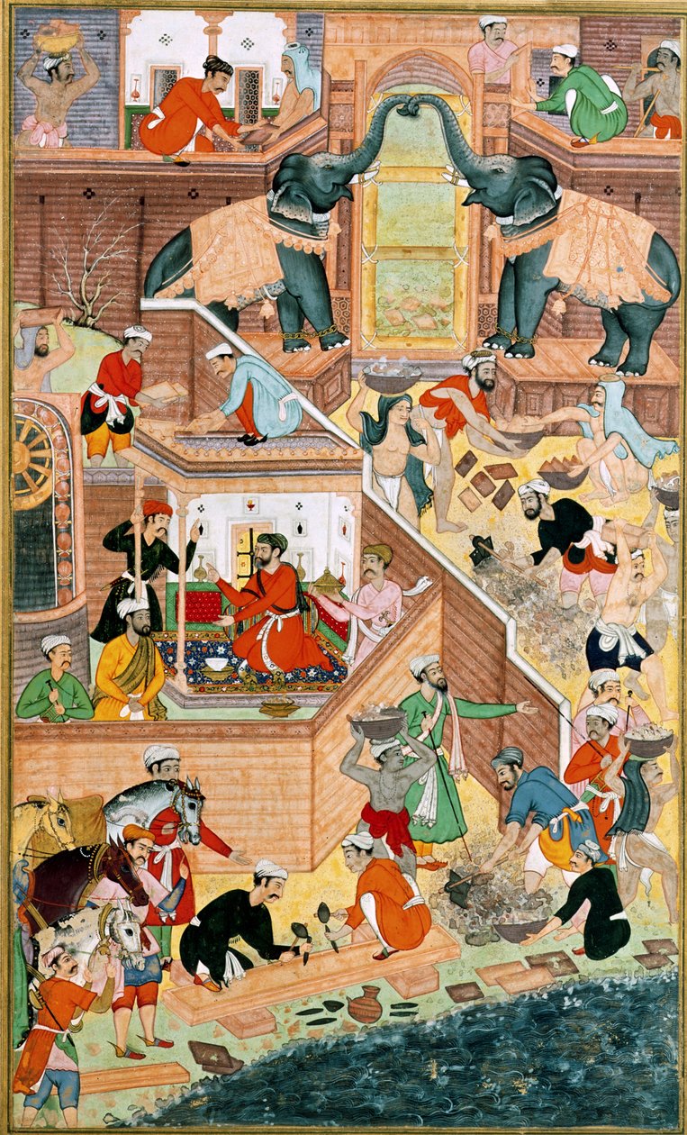 O edifício do Palácio Fatehpur Sikri, do &39;Akbarnama&39;, c.1590, Mughal, (texto ilustrado) de Unbekannt Unbekannt