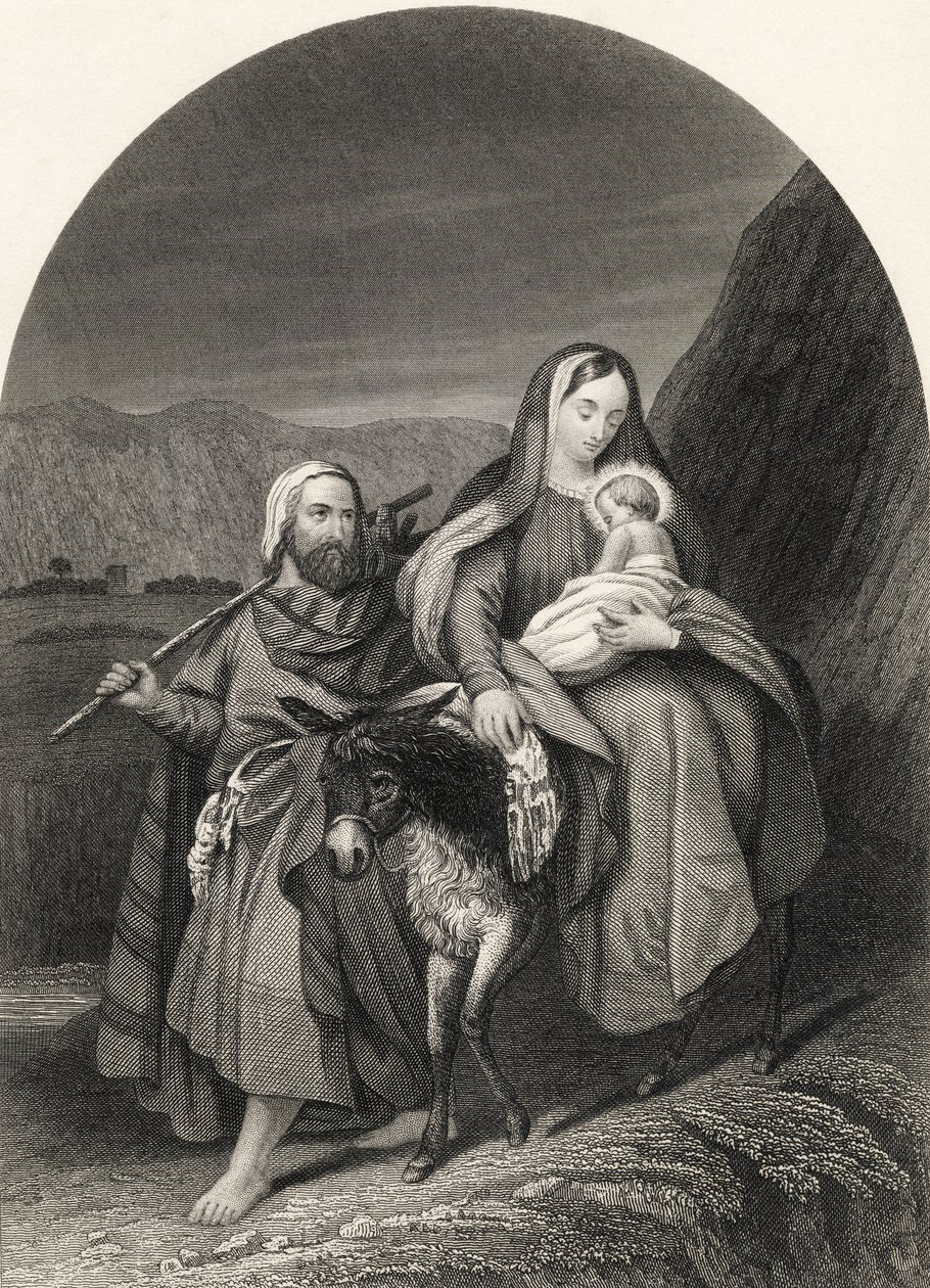 A fuga para o Egito, gravada por S. Allen, de "The National Illustrated Family Bible", publicada em 1870 de Unbekannt Unbekannt