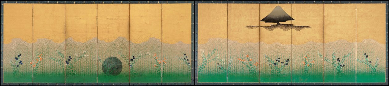 A planície de Musashi, Monte Fuji e a lua de Unbekannt Unbekannt