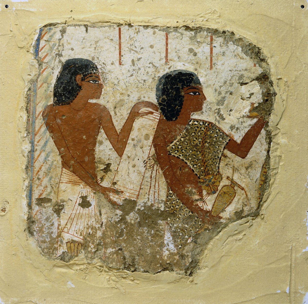 Pintura de túmulo representando dois sacerdotes, um segurando um rolo de papiro e o outro um vaso para libações (... de Unbekannt Unbekannt