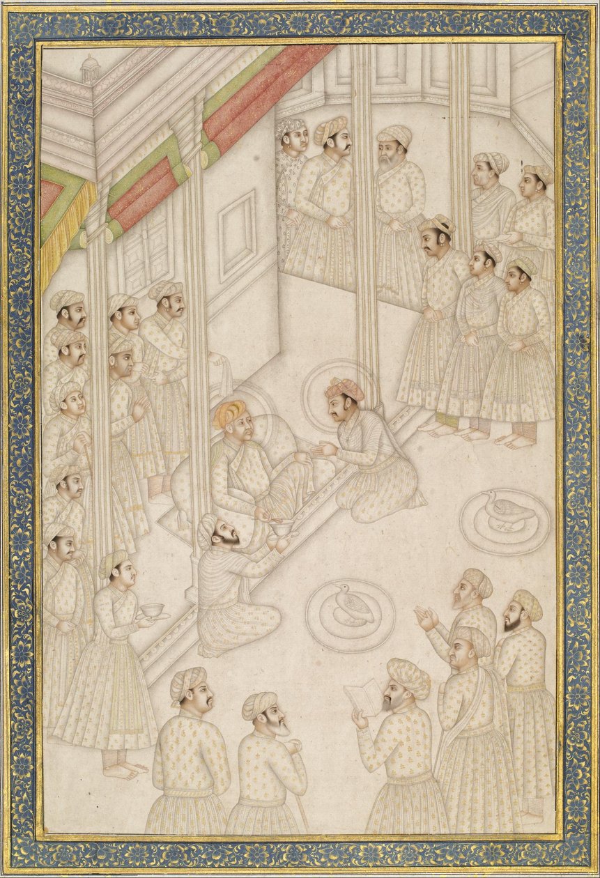 Índio desconhecido - imperador mogol Akbar segurando a corte durante sua doença final de Unbekannt Unbekannt