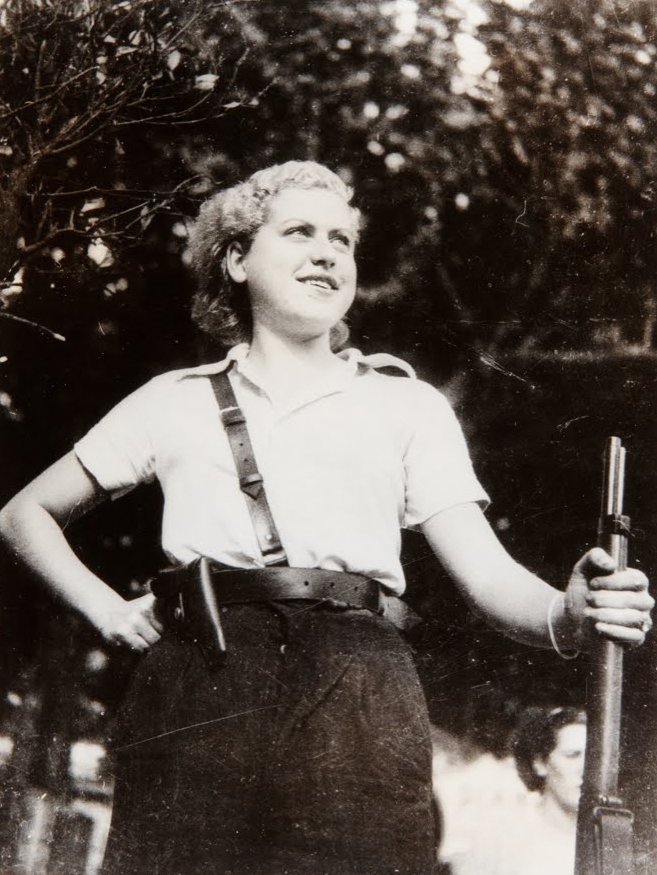 Mulher, com, rifle, defender, barcelona de Unbekannt Unbekannt