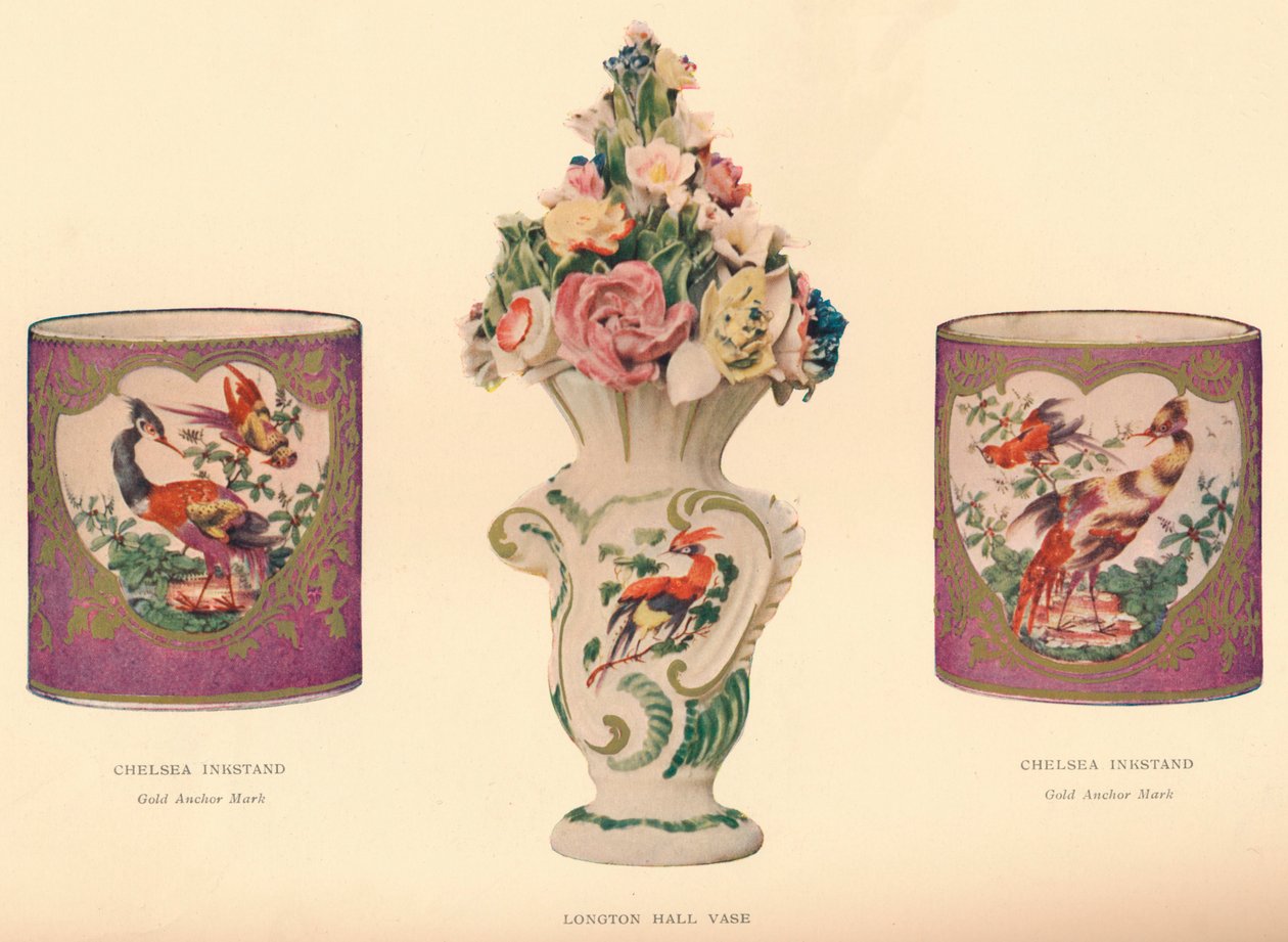 2 Tinteiros Chelsea e um vaso Longton Hall, c1755 de Unbekannt