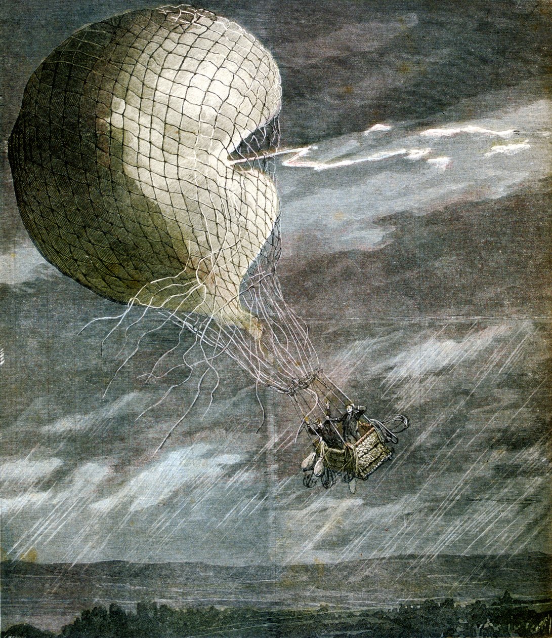 Um balão atingido por um raio perto de Chicago, Illinois, EUA, 1891 de Unbekannt