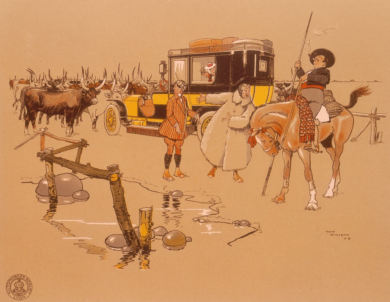 Um carro Berliet preso no meio do gado, 1906 de Unbekannt