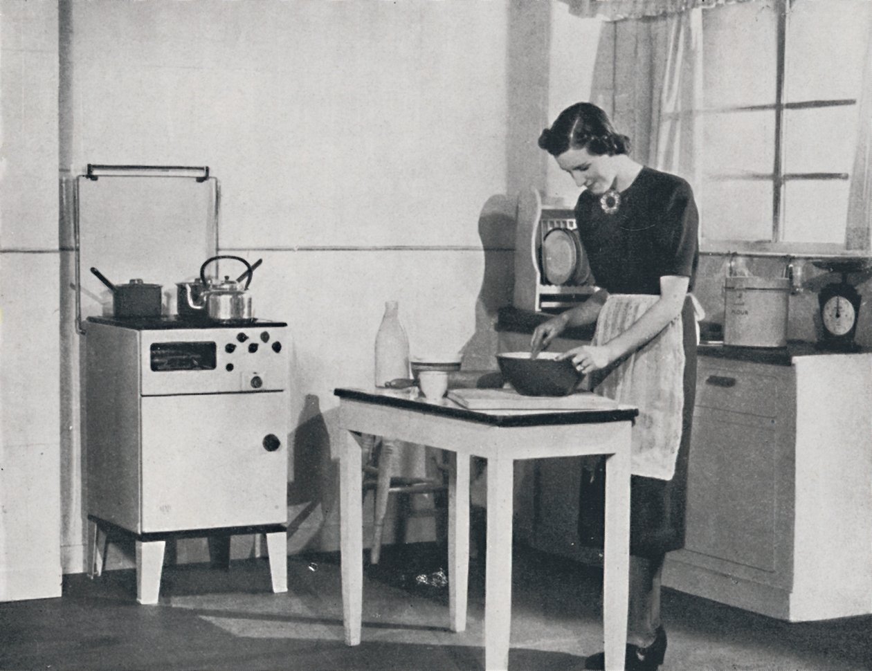 Uma cozinha britânica equipada com um fogão a gás, 1942. de Unbekannt