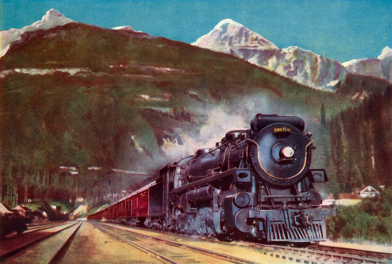 Um gigante ferroviário pacífico canadense no sopé das Montanhas Rochosas, 1935. de Unbekannt