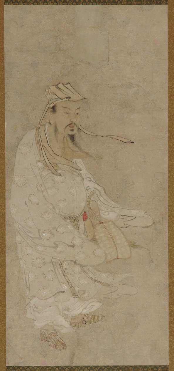 Um homem chinês de pé em um vento forte, período Edo, século XVII. de Unbekannt